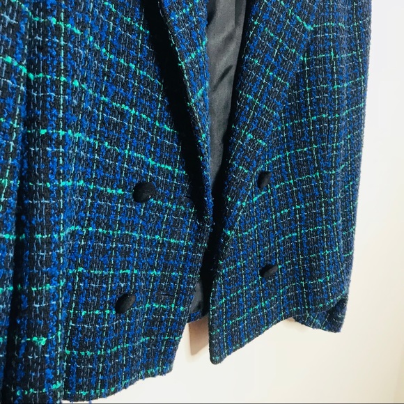 Vintage Retro Plaid Tartan Cropped Velvet Blazer - Picture 4 of 6